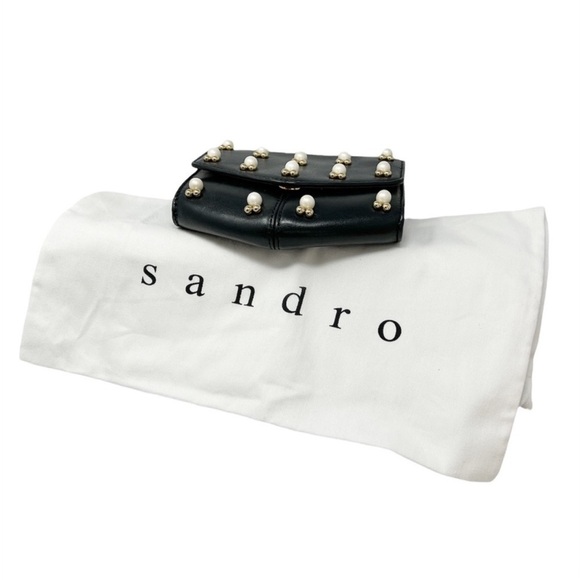 SANDRO Lou PM Black Leather Pearl Embellished Mini Leather Chain Bag - Picture 12 of 15